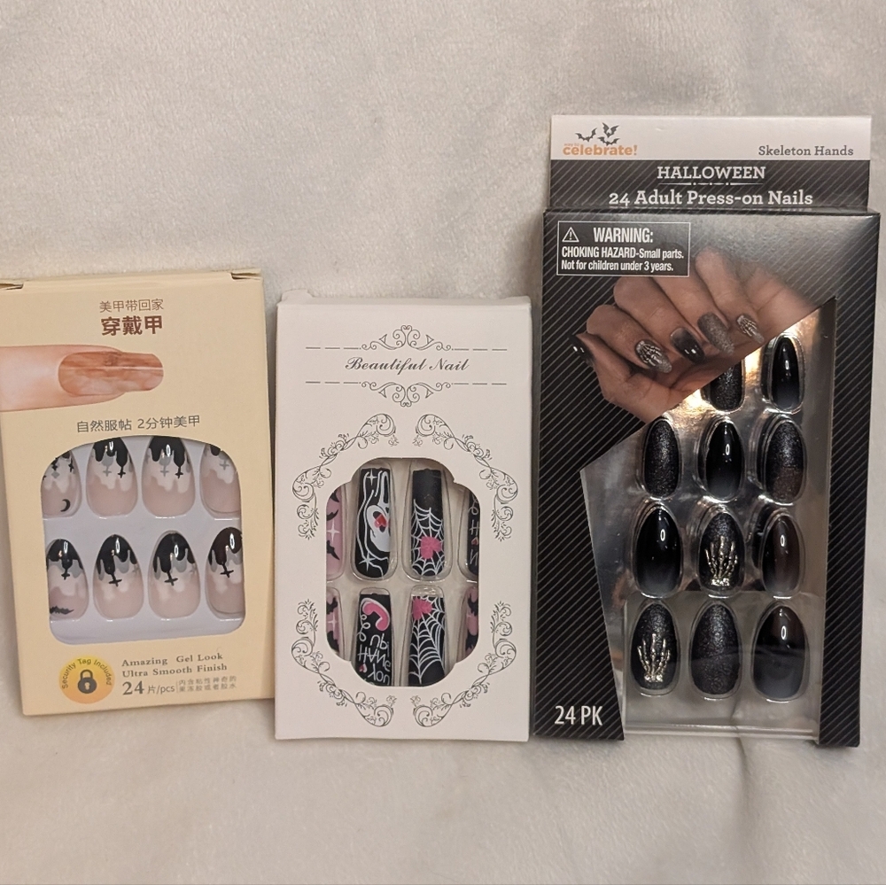 Set of Three Gothic Themed Acrylic Nails
